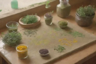 Un fondo verde vibrante con hierbas
