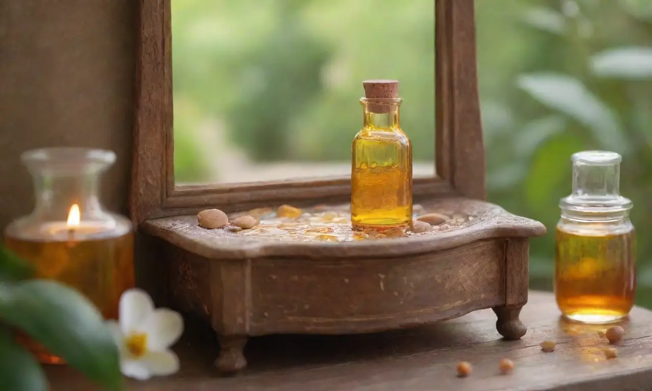 Un ambiente sereno y lujoso con aceite de argán, flores vibrantes y un toque de belleza natural