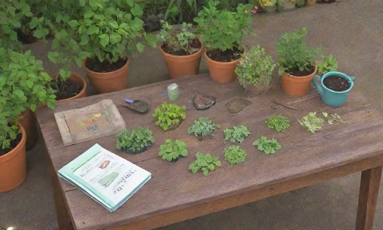 Un jardín vibrante y acogedor lleno de semillas, herramientas y naturaleza