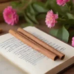 El canela se pega junto a un libro abierto a notas ginecológicas