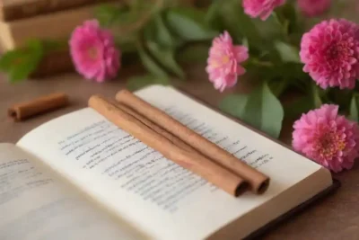 El canela se pega junto a un libro abierto a notas ginecológicas