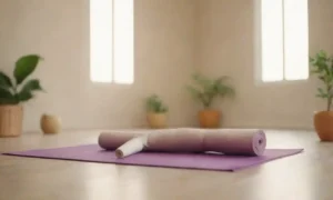 Complemento de Ginseng junto con alfombras de yoga y practicantes en un entorno de estudio sereno.