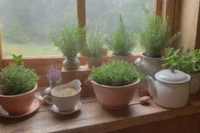 Un rincón acogedor de cocina lleno de hierbas frescas