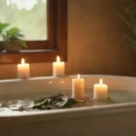 Una escena de baño serena con bañera llena