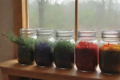 Una cocina vibrante y acogedora con frascos de vidrio