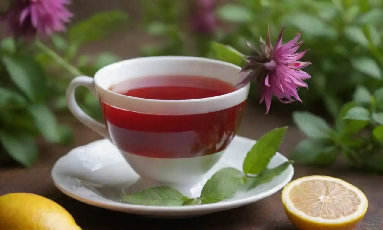 Una taza llena de té monarda vibrante