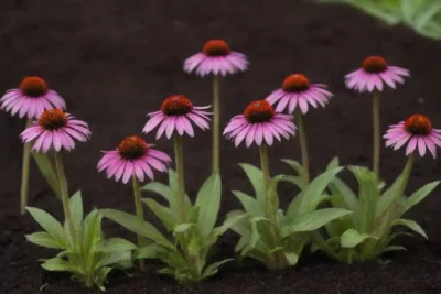 Roots of echinacea plants in rich