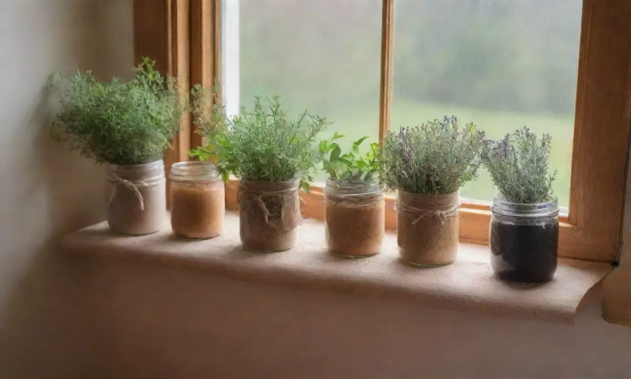 Un rincón acogedor de cocina con hierbas frescas y luz suave