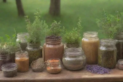 Un bosque verde y vibrante con un ambiente sereno y aromas de hierbas y especias