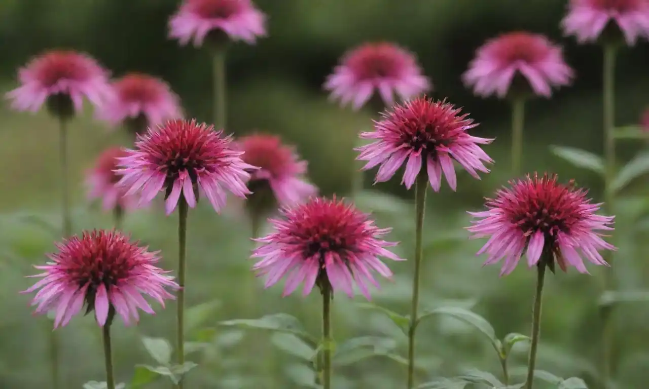 Plantas Monarda con beneficios destacados y notas de investigación mostradas alrededor de ellos.