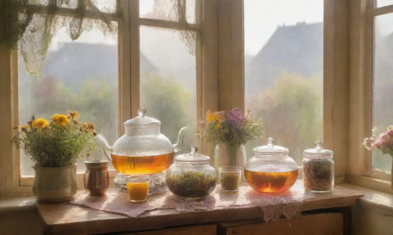 Un acogedor ambiente de cocina con flores, té y luz natural