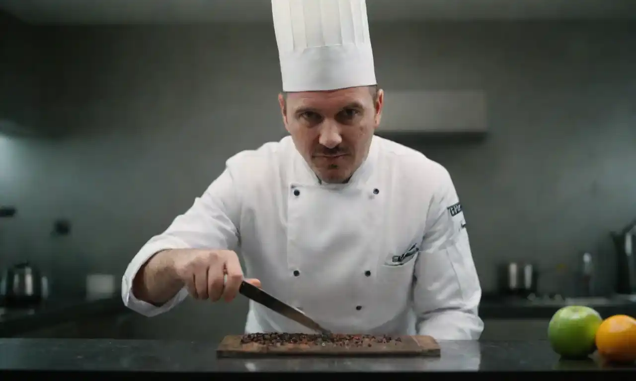 Un chef que utiliza pimienta negra en una cocina de alta tecnología