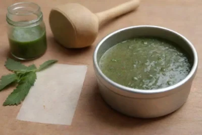 Un fondo verde suave con hojas de ortiga