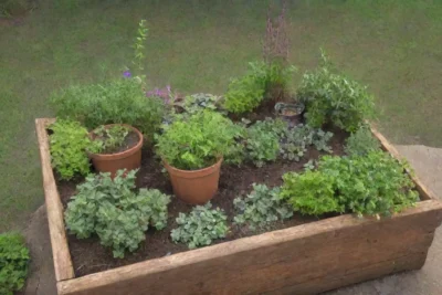 Un jardín de hierbas vibrantes con luz del sol