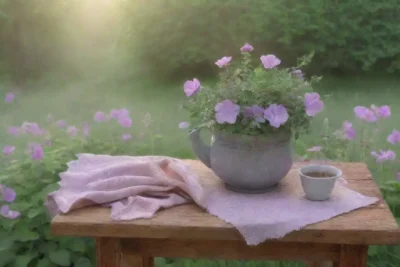 Un jardín sereno con flores de malva