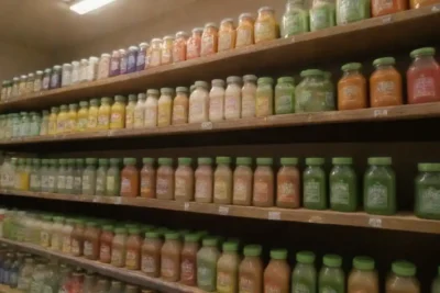 Varios productos de aloe vera en estantes de una tienda