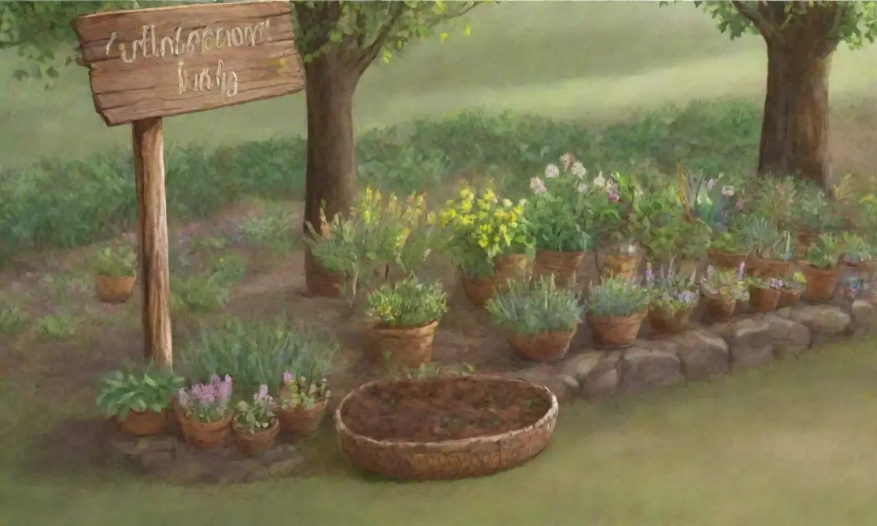 Un jardín sereno rebosante de hierbas, flores y vida