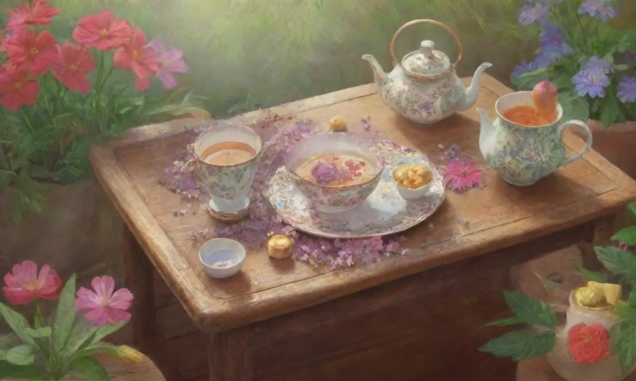 Un rincón acogedor con papel tapiz floral, una taza de infusión dorada y un ambiente sereno