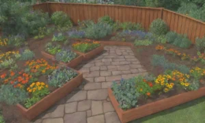 Un jardín vibrante y armonioso lleno de vida y color
