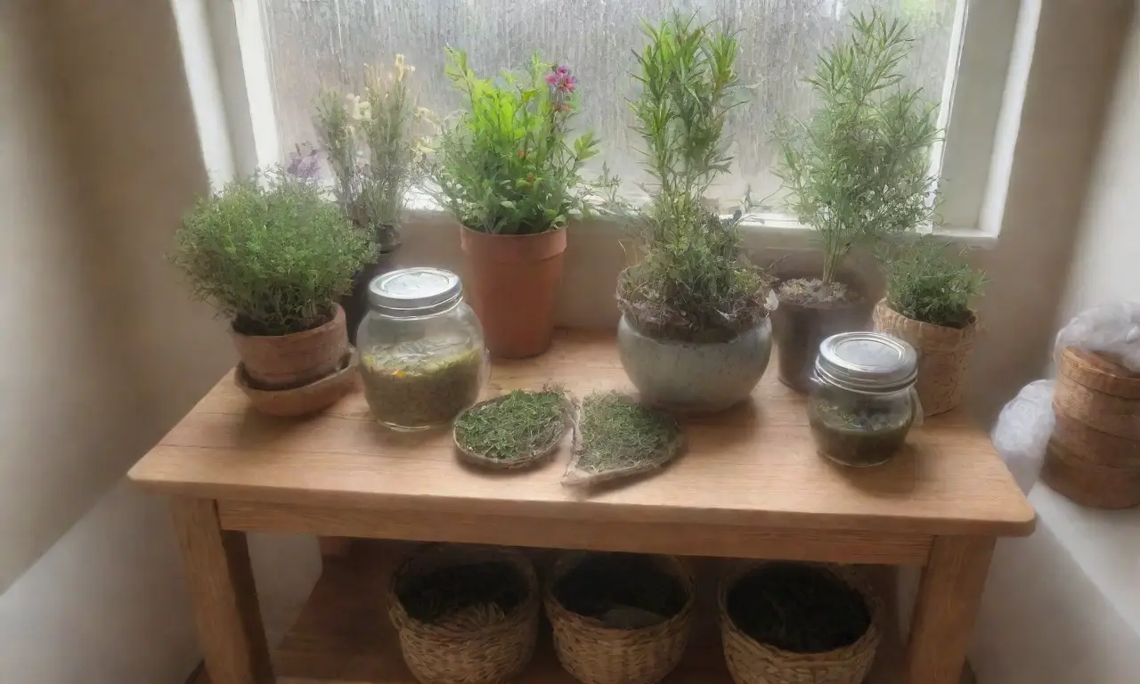 Un rincón acogedor de cocina lleno de hierbas frescas