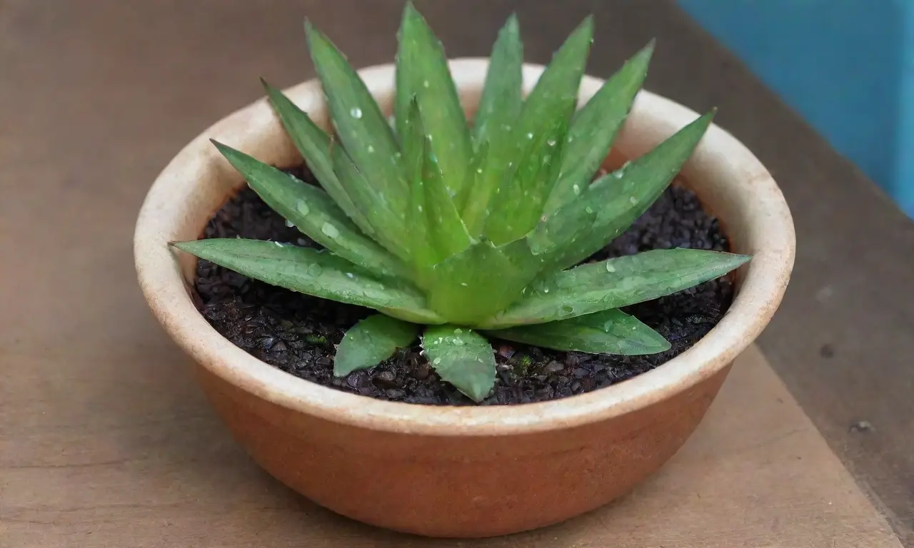 Una planta de aloe vera fresca sobre una mesa rústica