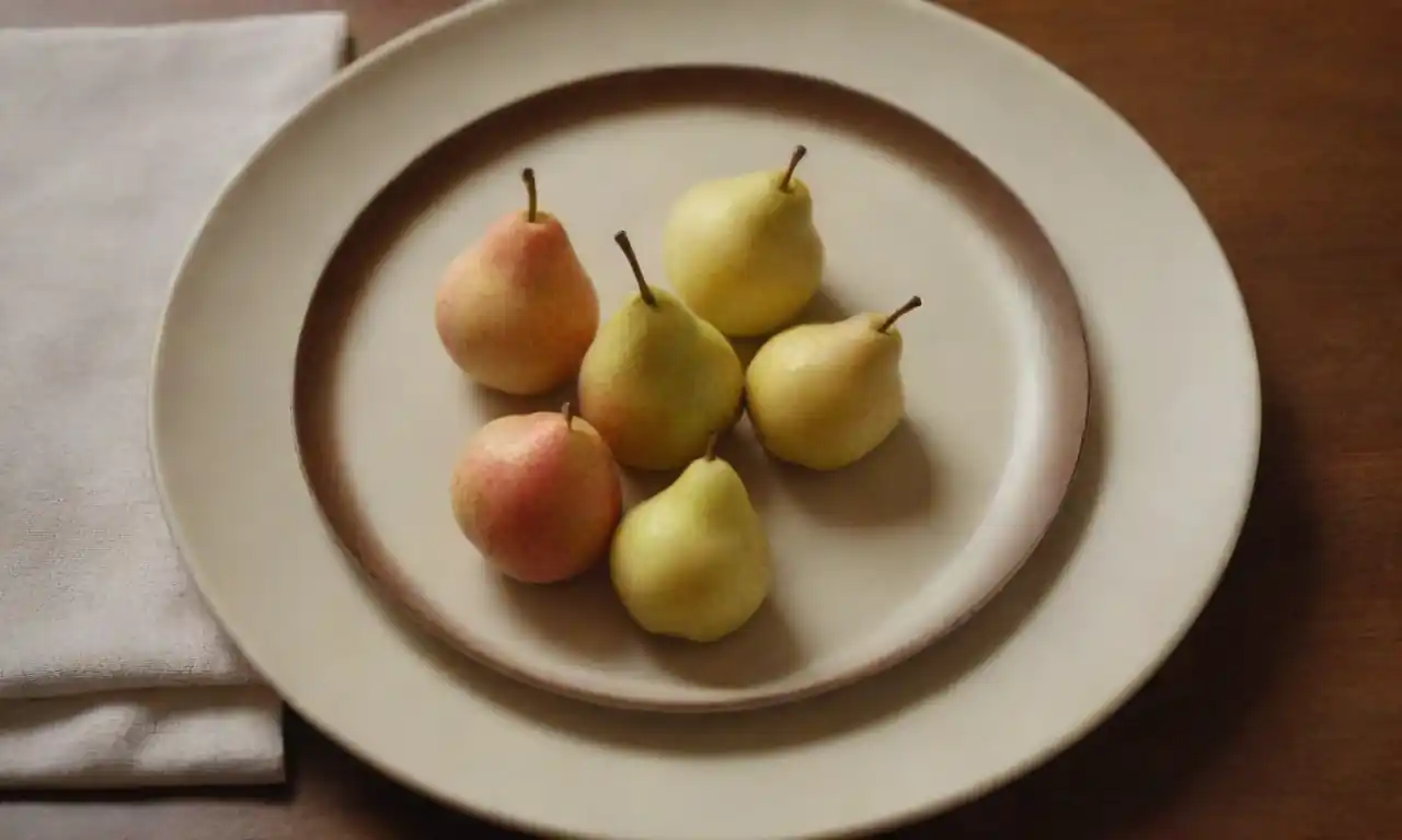 Un plato muy bien organizado de platos basados en pera con gráficos proporcionales a su lado.