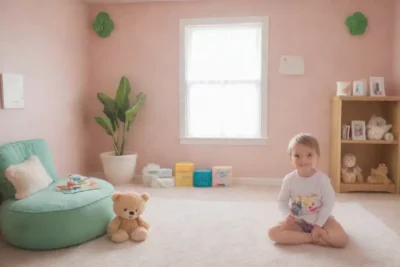 Un niño juega en una habitación acogedora llena de luz