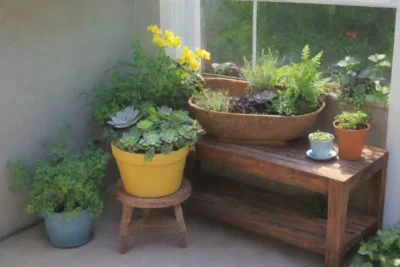 Un jardín interior sereno con hojas verdes