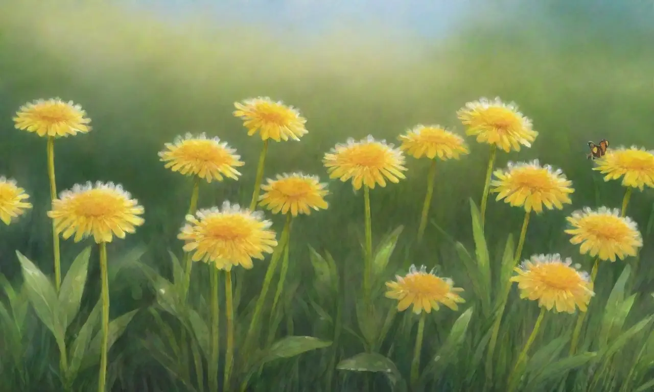 Un vibrante jardín de diente de león con flores amarillas