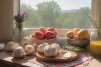 Una cocina vibrante y acogedora llena de ajo