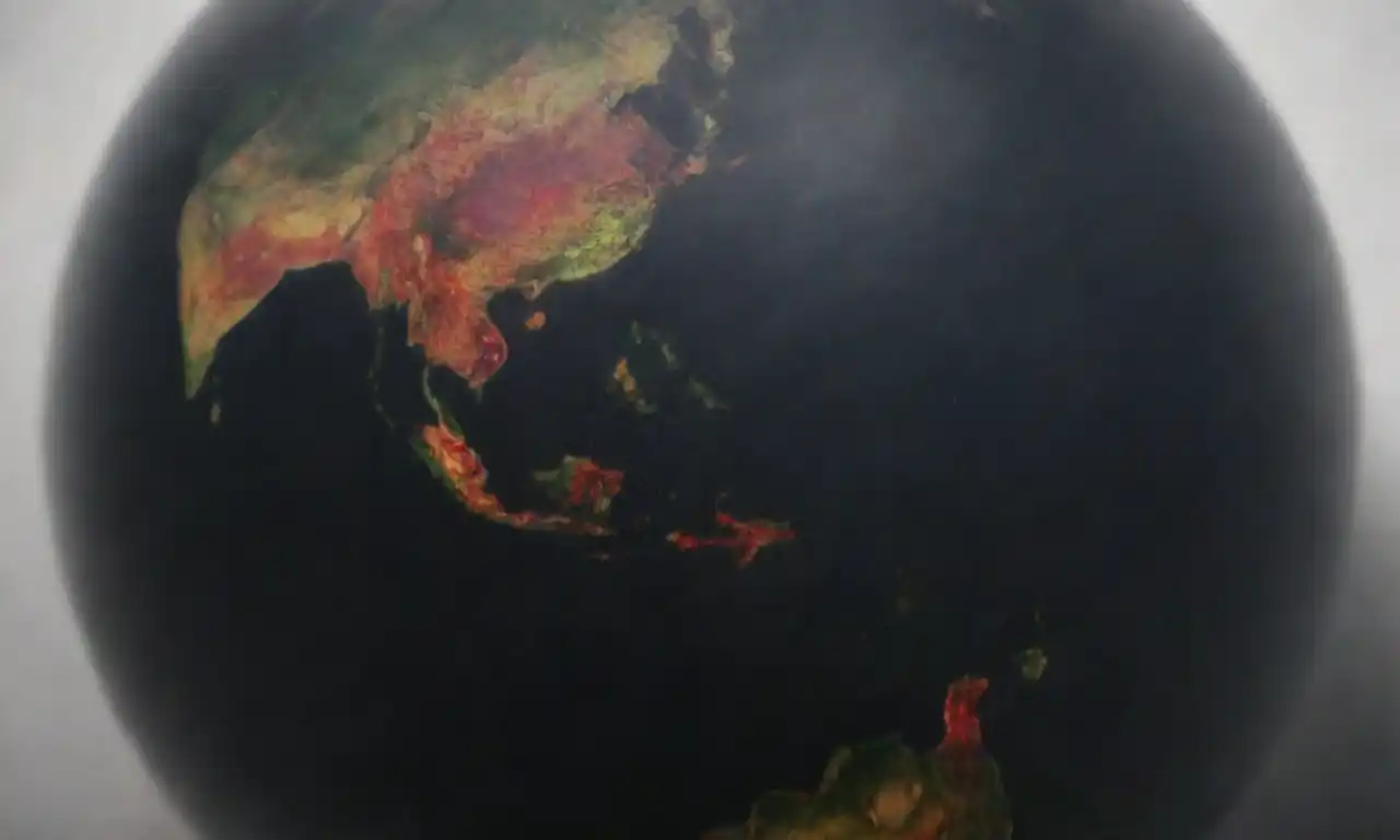Un globo destacando áreas de producción de pimienta negra con estadísticas y gráficos de flujo comercial.