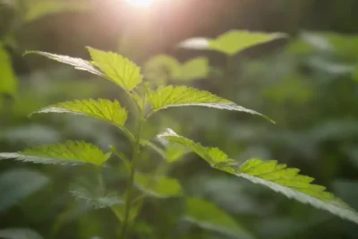 Cerrar las plantas de nettle prosperando en un ecosistema exuberante y sombreado.