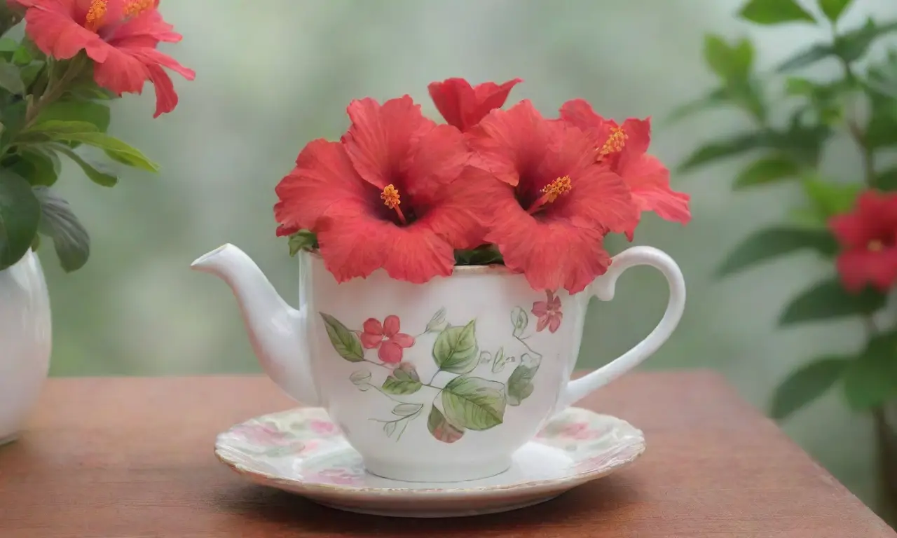 Un momento de tranquilidad con flores de hibisco, té rojo y un ambiente acogedor