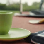 Cerrar una taza de té verde junto al equipo deportivo
