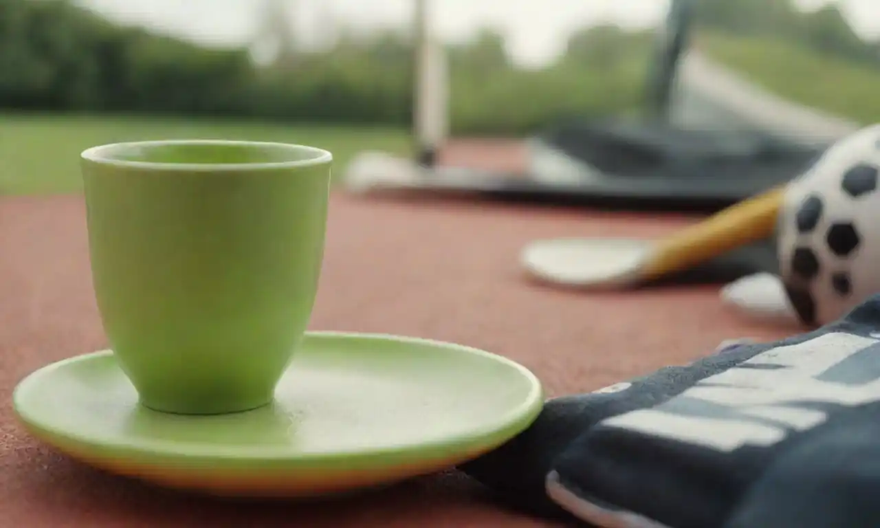 Cerrar una taza de té verde junto al equipo deportivo