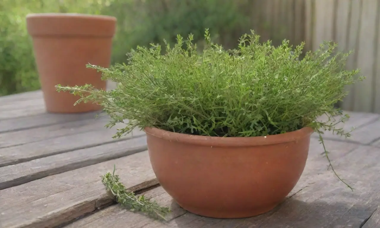 Un campo verde vibrante con hierbas frescas y un ambiente acogedor de cocina