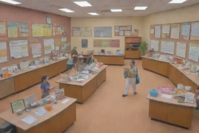Una aula vibrante y colorida llena de libros