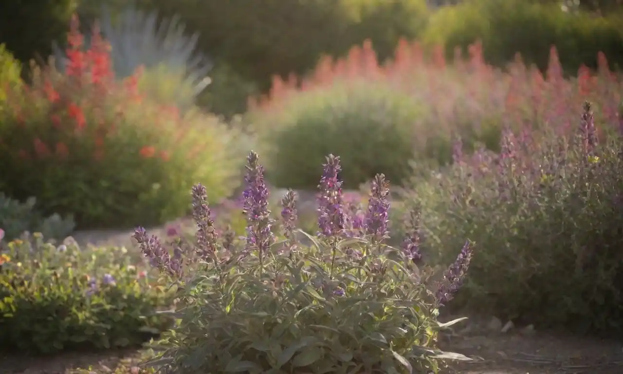 Cama de jardín con prósperas plantas de salvia