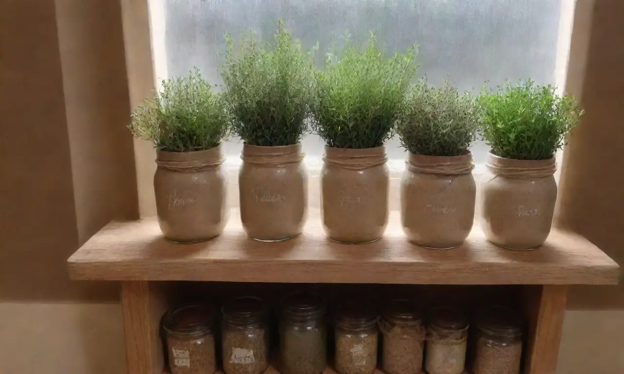 Un rincón acogedor lleno de hierbas frescas, frascos elegantes y aromas naturales