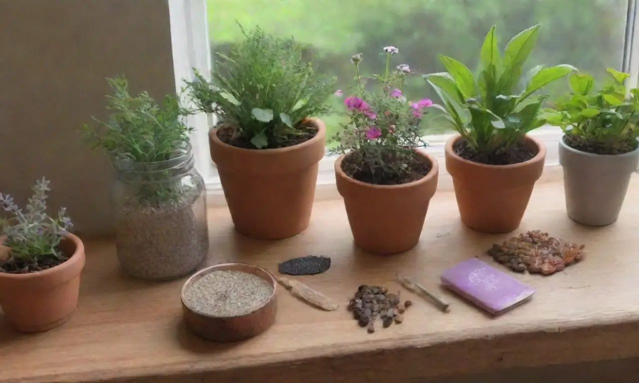 Un rincón sereno con plantas, té herbal y un ambiente acogedor