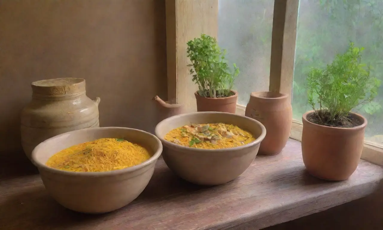 Una acogedora cocina llena de ingredientes vibrantes y aromas reconfortantes