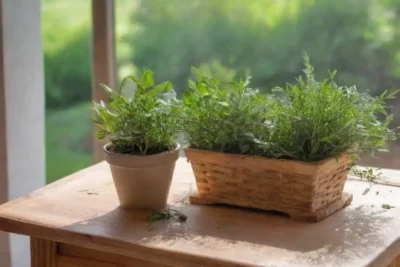 Un campo verde vibrante con hierbas frescas y un ambiente acogedor