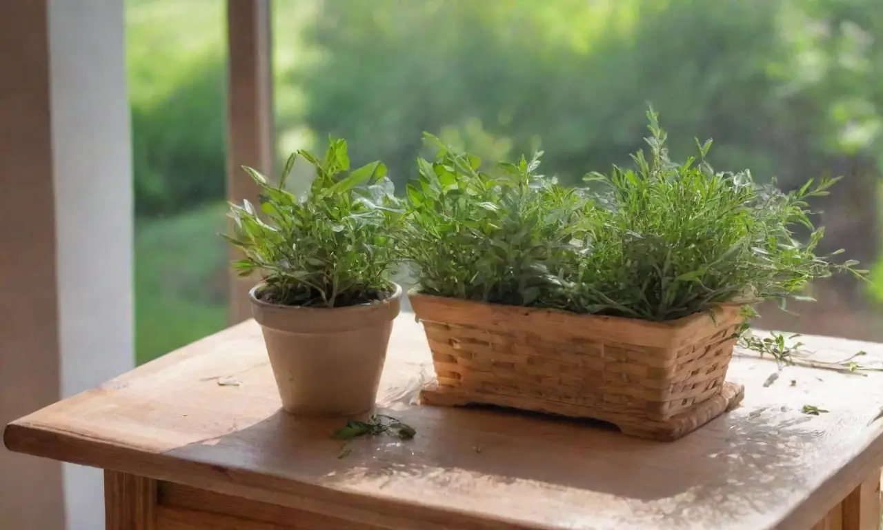 Un campo verde vibrante con hierbas frescas y un ambiente acogedor