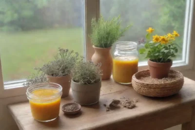 Un acogedor rincón de cocina con hierbas