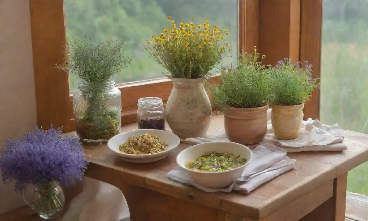 Una cocina vibrante llena de luz, hierbas frescas y un ambiente acogedor