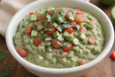 Una mesa rústica llena de ingredientes frescos y coloridos para una deliciosa salsa de aguacate
