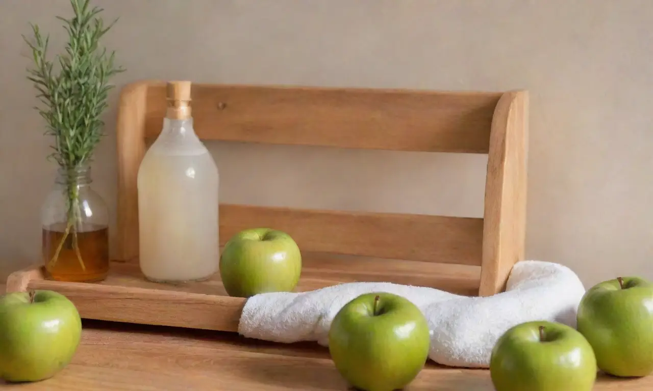 Un ambiente sereno con manzanas, vinagre de manzana, y elementos naturales