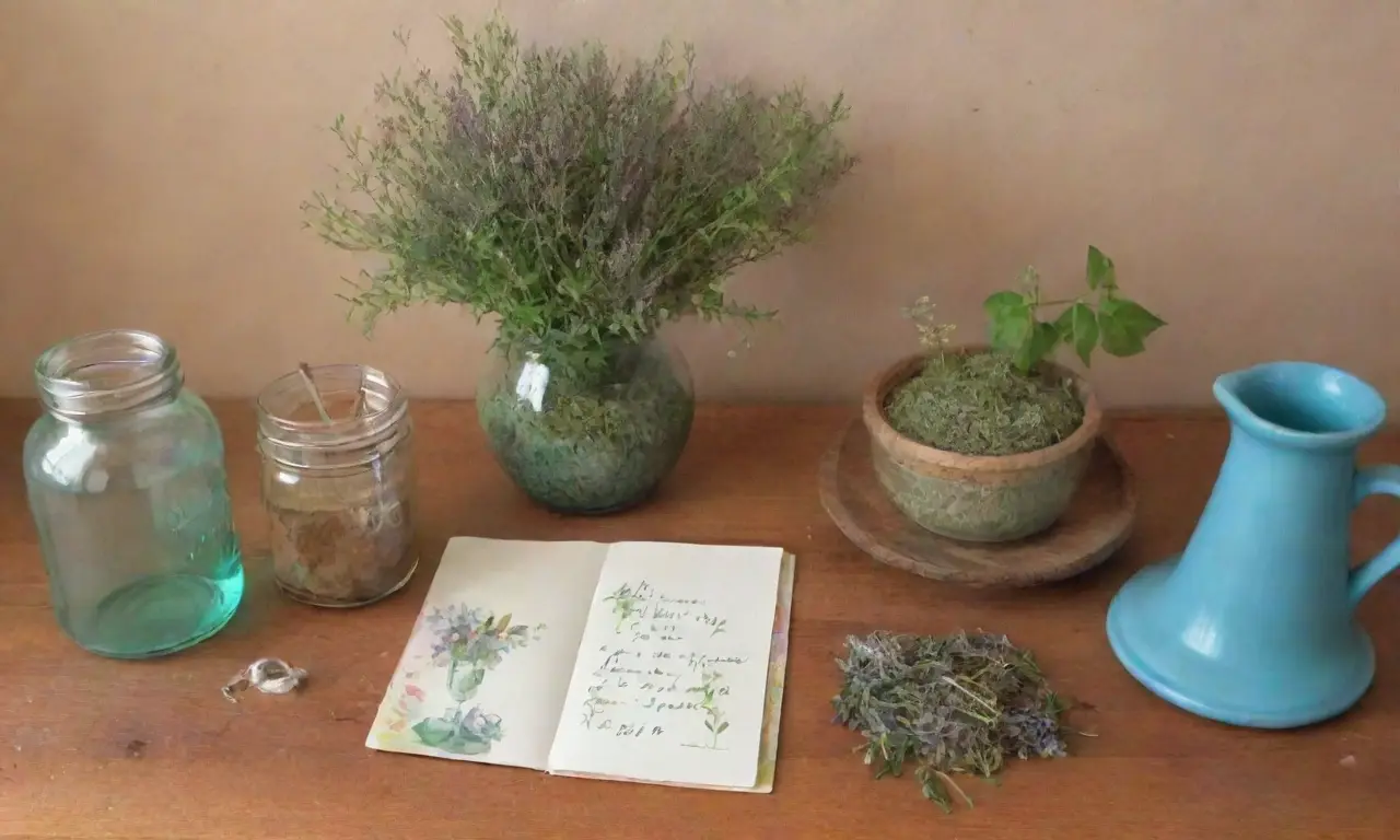 Un rincón acogedor y tranquilo con hierbas, té y luz suave