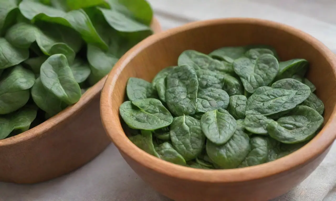 Un tazón rústico con espinacas frescas y otros ingredientes resalta un ambiente acogedor y saludable en la cocina