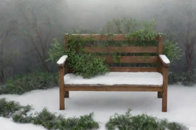 Un jardín invernal sereno con hojas heladas